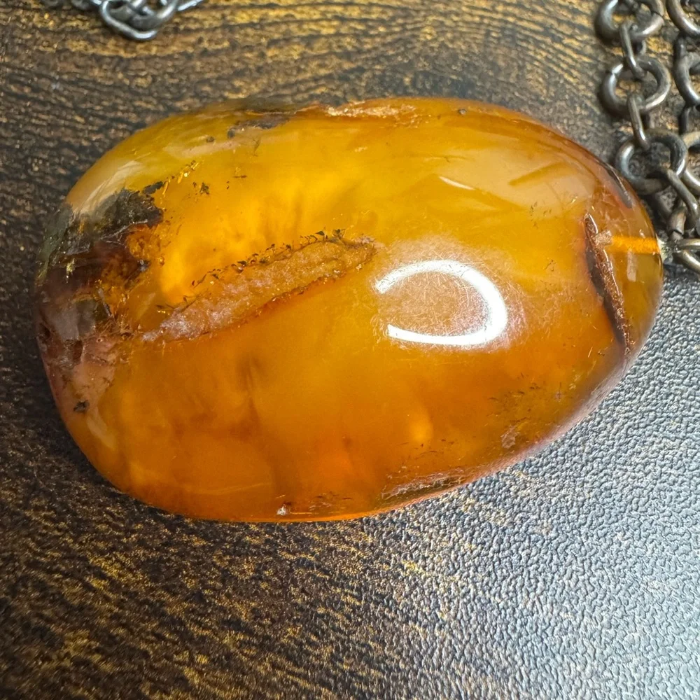 Baltic Amber Free Form Pendant Necklace Butterscotch Honey Antiqued Chain 26” - Picture 13 of 16
